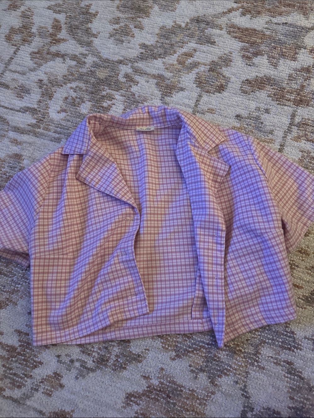 Brandy Melville Plaid Short-Sleeve Cropped Pink Shirt John Gault